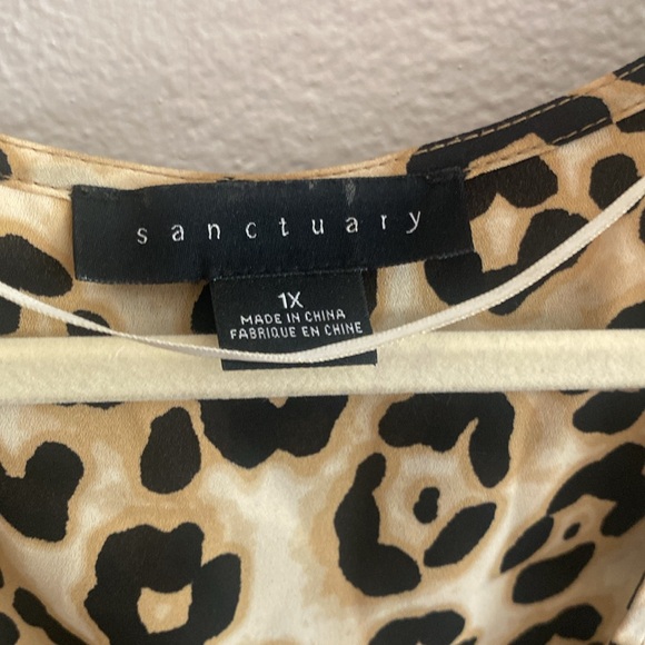 Sanctuary Womens Cheetah Top V Neck Short Sleeves Printed Elastic 1X - Picture 7 of 13